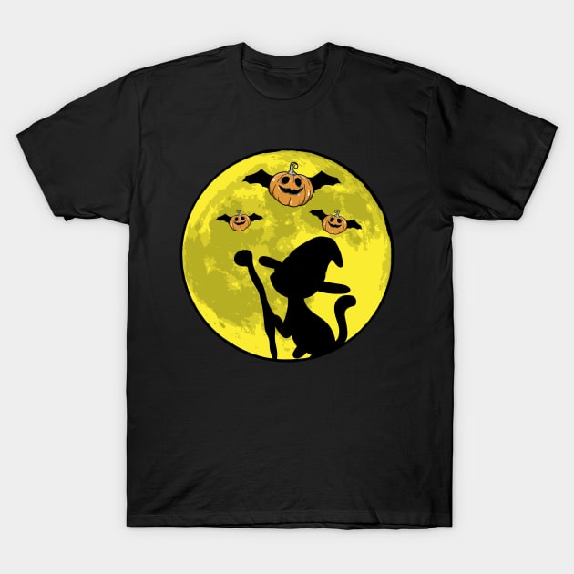 Halloween Witch Cat T-Shirt by A-Buddies